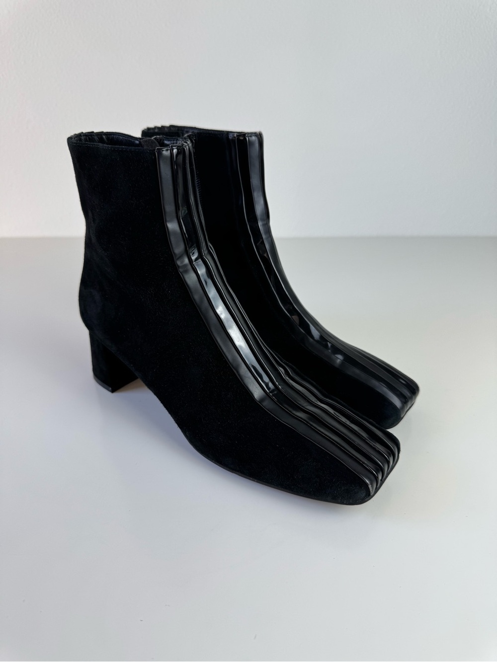 Jeffrey Campbell Peace-Out Black Suede Combo Ankle Boot Size 9 Square Toe Mod